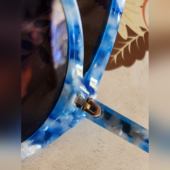 LINDA FARROW GALLERY KHALEDA RAJAB+FAHAD Cat Eye Blue Marble SUNGLASSES RARE NEW - Picture 7 of 16